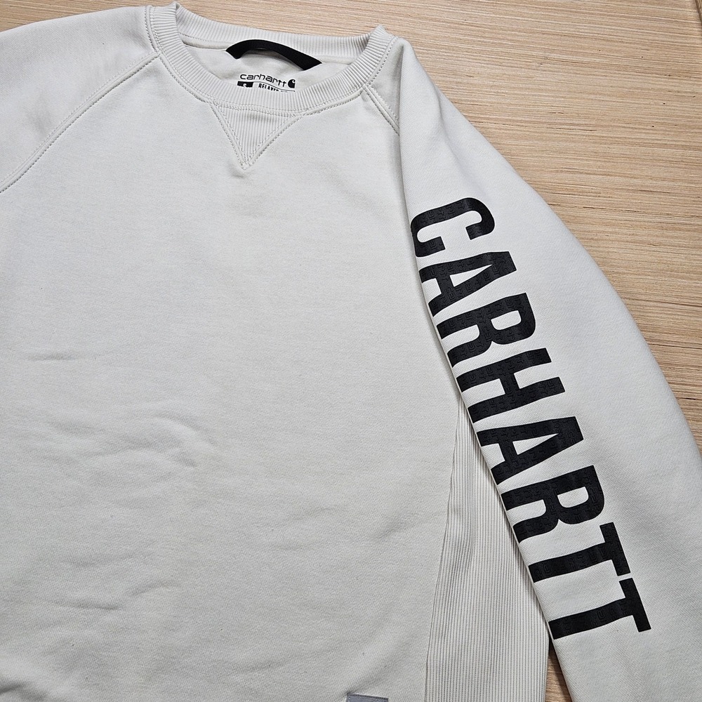 Carhartt Relaxed Fit Midweight Sweatshirt Womens S Cream Graphic Sleeve TS4410-W